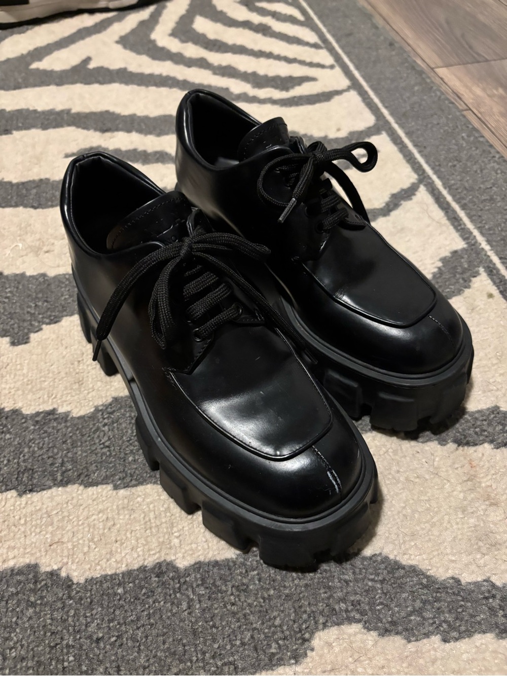 Prada Monolith Lace Up Loafers Black 38